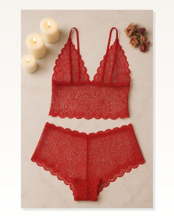 Kadın Kırmızı Dantel Bralet I Tutkulu ve Çekici İç Giyim Şort Takım