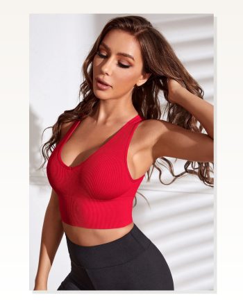 Kadın Zarif Dokunuş Kırmızı Derin Göğüs Dekolteli Şık Crop Top Bluz