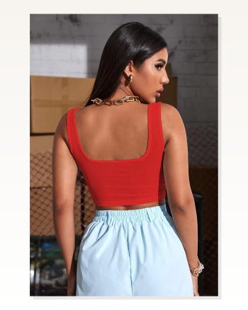 Kadın Modern Stil Kırmızı Kalın Askılı Crop Top Büstiyer
