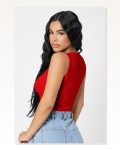Kadın Kırmızı Kare Yaka Crop Top Bluz