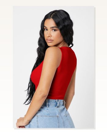 Kadın Kırmızı Kare Yaka Crop Top Bluz