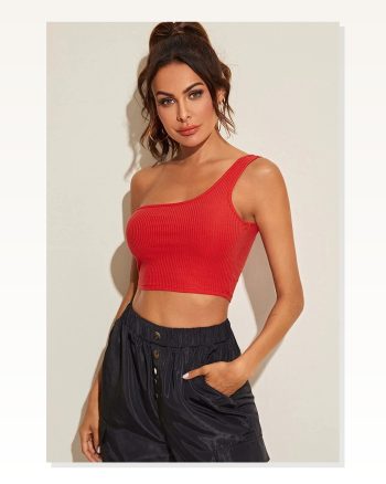 Kadın Modern Stil Kırmızı Tek Omuz Crop Büstiyer