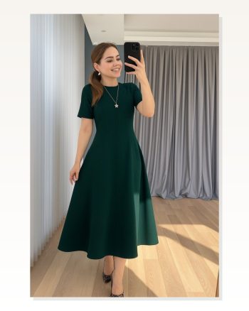 Kadın Kısa Kollu Bisiklet Yaka Maksi Boy Ithal Krep Elbise