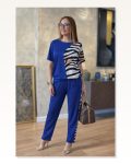 Kadın Kısa Kollu Bisiklet Yaka Zebra Desen Bluz ve Pantolon Ikili Takım