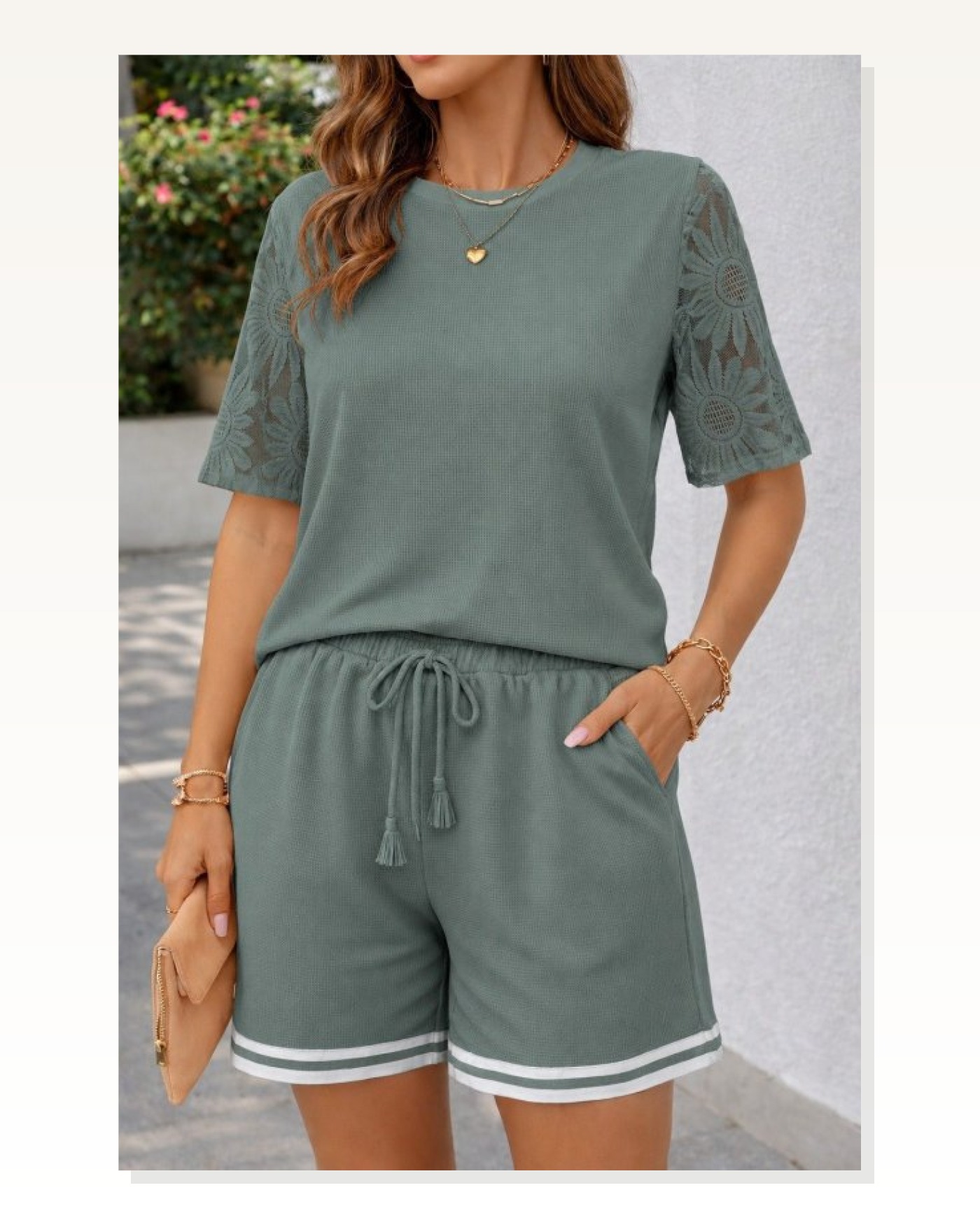 Kadın Kısa Kollu Bisiklet Yakalı Waffle Bluz Ve Short Ikili Takım Marketplace blank