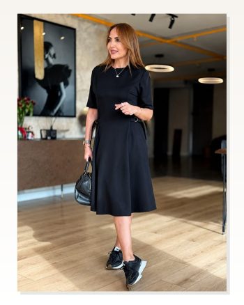 Kadın Kısa Kollu Bisiklet Yakalı Yandan Toka Detaylı Modal Elbise