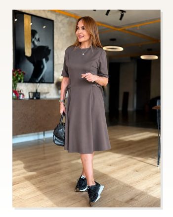 Kadın Kısa Kollu Bisiklet Yakalı Yandan Toka Detaylı Modal Elbise