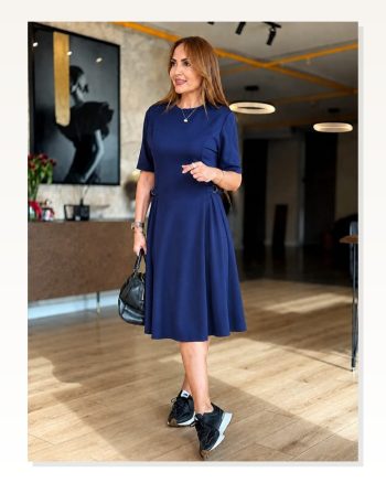 Kadın Kısa Kollu Bisiklet Yakalı Yandan Toka Detaylı Modal Elbise