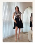Kadın Kısa Kollu Kolu Fırfır Detay Mini Kuşaklı Kloş Krep Elbise Marketplace