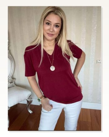 Kadın Kısa Kollu V Yaka Bluz
