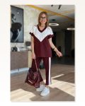 Kadın Kısa Kollu V Yakalı çift Renkli Viskon Iki Iplik Ikili Bluz Ve Pantolon Takım Marketplace
