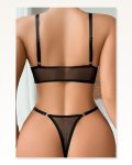 Kadın Kombin Şıklığı Siyah Transparan Tül Bralet Tanga İç Giyim I TM1383 Takım