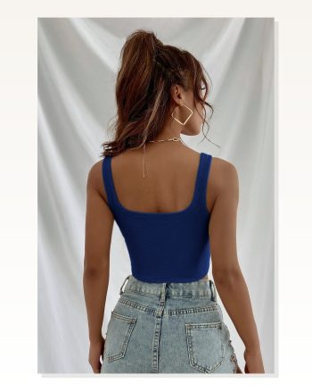 Kadın Modern Stil Lacivert Kalın Askılı Crop Top Büstiyer