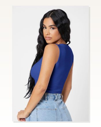 Kadın Zarif Dokunuş Lacivert Kare Yaka Crop Top Bluz
