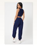 Kadın Lacivert Kaşkorse Cepli Jogger Eşofman Altı ve Crop Top Bluz