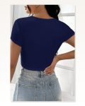 Kadın Zarif Dokunuş Lacivert Yarım Kol Düz Yaka Crop Top Bluz Marketplace