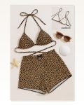 Kadın Leopar Desenli Şortlu Belden ve Boyundan Bağlamalı Bikini Takımı Marketplace