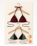 Kadın Desenli Modern Stil Leopar ve Bordo Minimal Kesim Üçgen Bikini Üstü