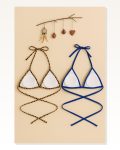 Kadın Desenli Modern Stil Leopar ve Mavi Minimal Kesim Üçgen Bikini Üstü