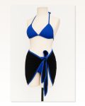 Kadın Kombin Şıklığı Mavi Pareolu Yandan ve Boyundan Bağlamalı 3’lü Bikini ı Takım Marketplace