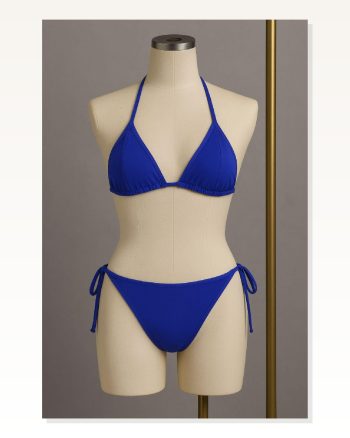 Kadın Kombin Şıklığı Mavi Yandan ve Boyundan Bağlamalı Bikini Mayo I Takım