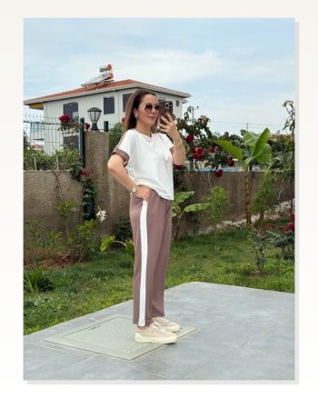 Kadın Modal Dokulu Kumaş Yanı Şeritli Takım