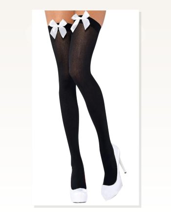 Kadın Modern Stil Beyaz Fiyonklu Siyah Jartiyer Çorabı TM1196