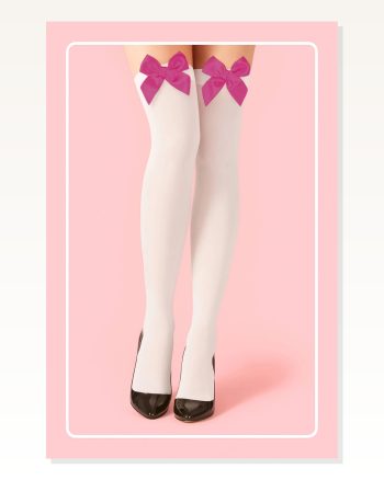 Kadın Modern Stil Fuşya Fiyonklu Beyaz Jartiyer Çorabı TM1379