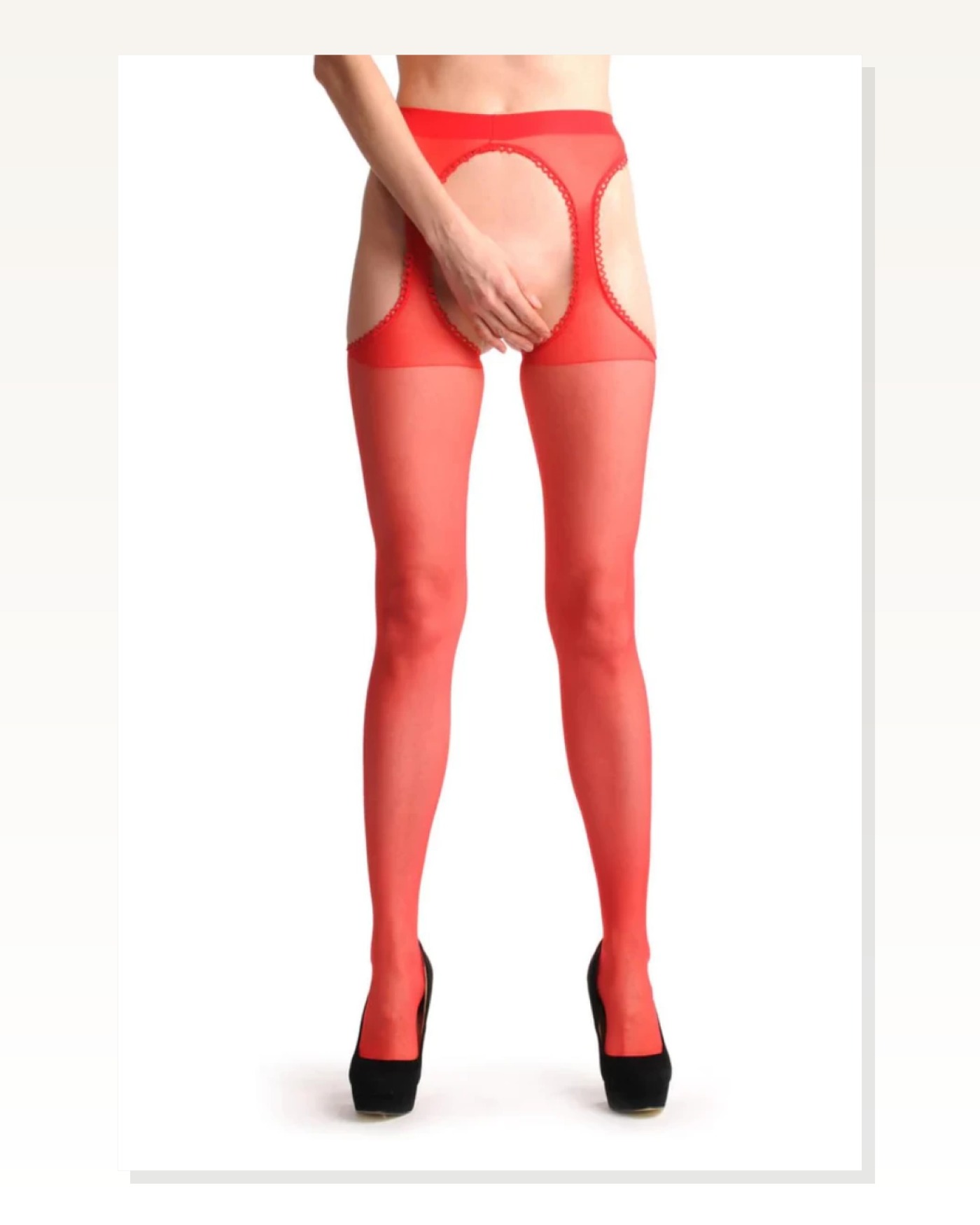 Kadın Modern Stil Kırmızı Kenarları Dantelli Özel Bölgesi Açık Külotlu Çorap Marketplace blank