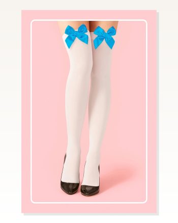 Kadın Modern Stil Mavi Fiyonklu Beyaz Jartiyer Çorabı TM1381