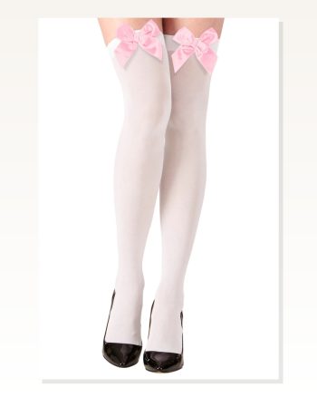 Kadın Modern Stil Pembe Fiyonklu Beyaz Jartiyer Çorabı TM1231