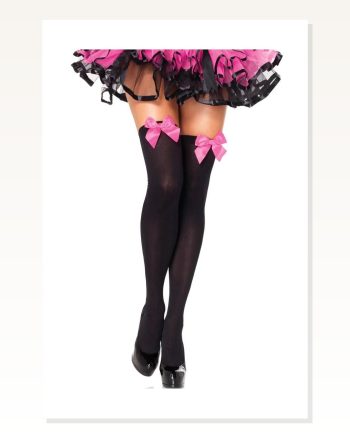 Kadın Modern Stil Pembe Fiyonklu Siyah Jartiyer Çorabı TM1155