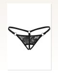Kadın Modern Stil Siyah Dantelli ve Şerit Detaylı Fantezi G-string