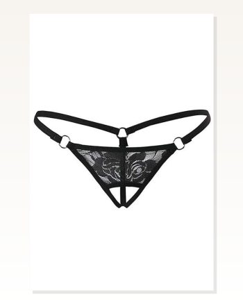 Kadın Modern Stil Siyah Dantelli ve Şerit Detaylı Fantezi G-string