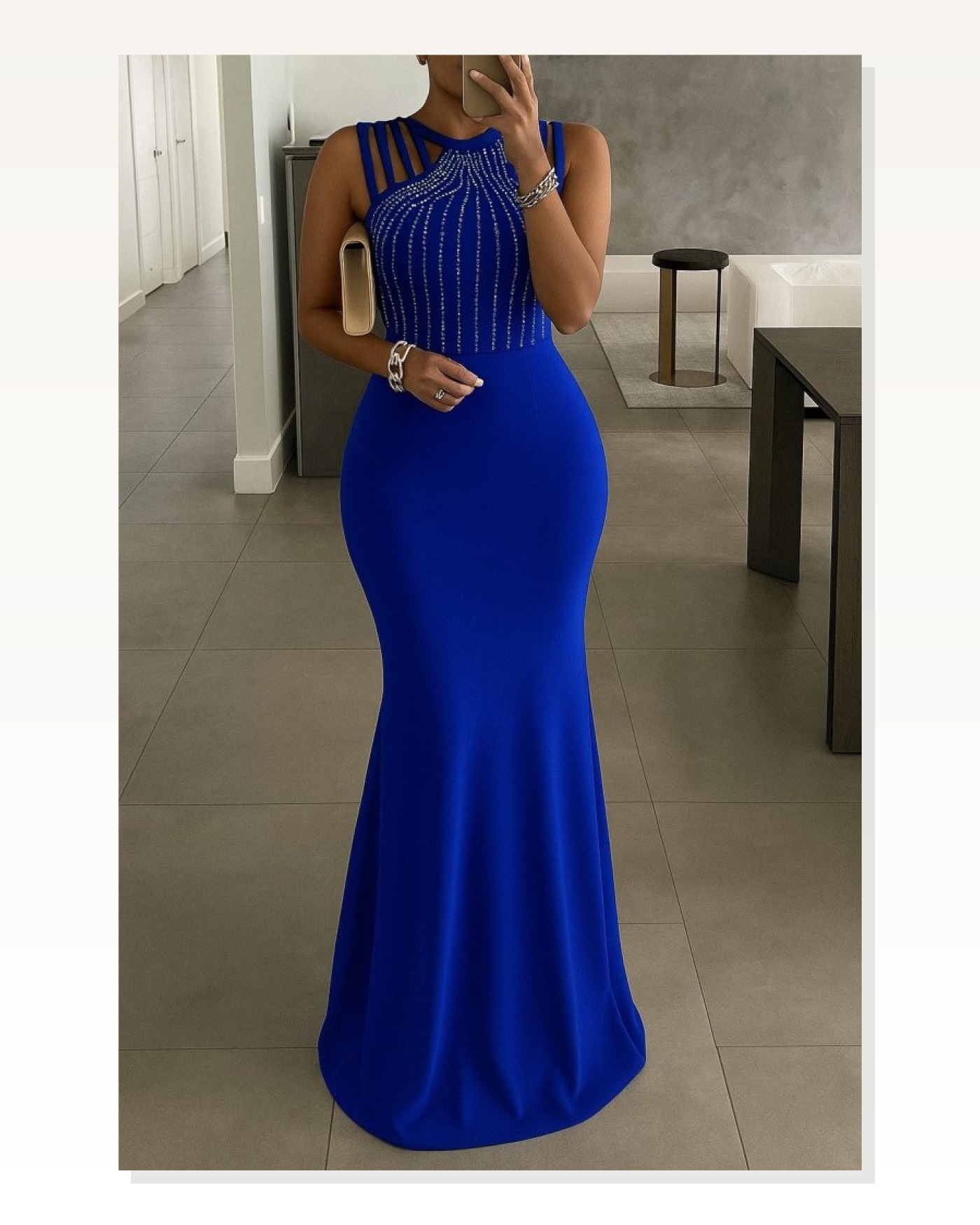 Kadın Omuz çoklu Askılı önü Taş Işlemeli Balık Kesim Janjan Krep Maxi Boy Elbise Marketplace blank