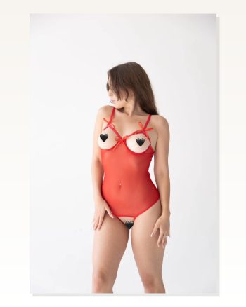 Kadın Rahat Duruş Göğsü ve Arkası Açık Kırmızı Fantazi Babydoll TM1292 Gecelik