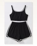 Kadın Rahat Duruş Siyah Askılı Crop Top ve Şortlu Takım Gecelik Marketplace