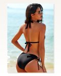 Kadın Kombin Şıklığı Siyah Belden, Boyundan Bağlamalı ve Ayarlanabilir Külotlu Üçgen Bikini Mayo I Takım