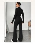 Kadın Kombin Şıklığı Siyah Boğazlı Crop Top ve Yüksek Bel Eşofman I Spor Şık Takım