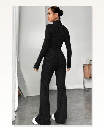 Kadın Kombin Şıklığı Siyah Boğazlı Crop Top ve Yüksek Bel Eşofman I Spor Şık Takım