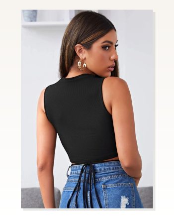 Kadın Siyah Çapraz Bağlamalı Crop Top Büstiyer