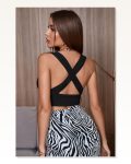 Kadın Modern Stil Siyah Çapraz Sırt Detaylı Şık Crop Top Büstiyer