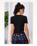 Kadın Zarif Dokunuş Siyah Çift Fermuarlı Yarım Kol Crop Top Bluz Marketplace