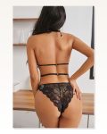 Kadın Kombin Şıklığı Siyah Dantel Çapraz İpli Bralet Sütyen Takım