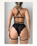 Kadın Modern Stil Kemer Detaylı Siyah Dantel Jartiyerli Gecelik Bodysuit