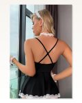 Kadın Modern Stil Siyah Dantel ve Tül Detaylı Tokalı Tanga Külotlu Hizmetçi Kostümü