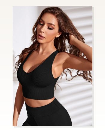 Kadın Zarif Dokunuş Siyah Derin Göğüs Dekolteli Şık Crop Top Bluz