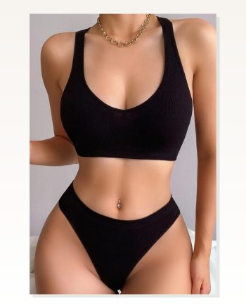 Kadın Kombin Şıklığı Siyah Desteksiz Seamless Tangalı İç Çamaşır I Takım