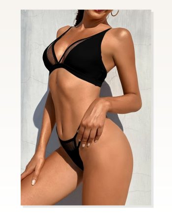 Kadın Kombin Şıklığı Siyah File Detaylı Özel Bikini I Takım