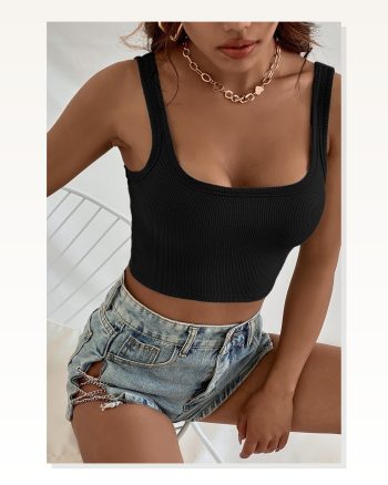 Kadın Modern Stil Siyah Kalın Askılı Crop Top Büstiyer